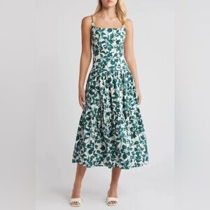 Moon River White Maxi Dress with Green Leaf Print